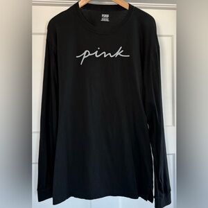 Victoria’s Secret PINK Size XS Small Black Script Logo Oversized Long Sleeve Tee